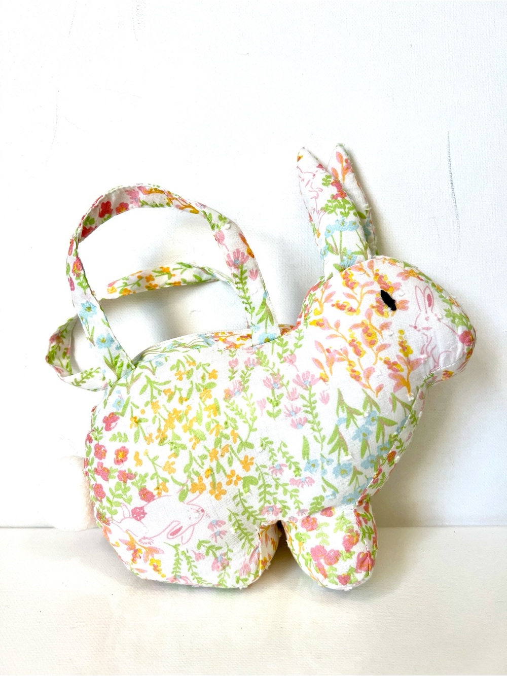 Floral Fabric Bunny Plush Purse with Matching Fabric Hair Bow Barrette